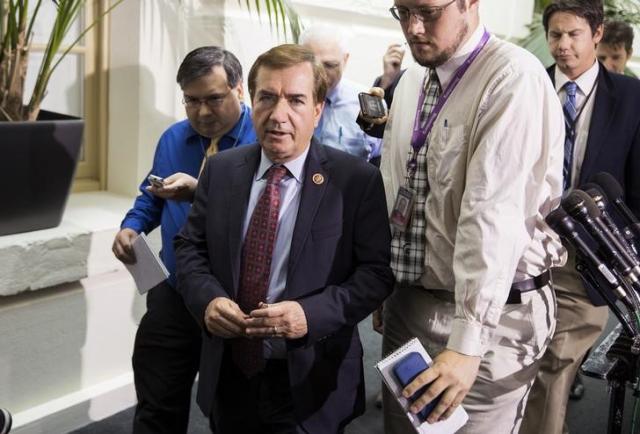 Representative Ed Royce (R-CA) leaves a Republican caucus meeting at the Capitol in Washington
