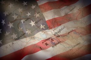 US flag and map of Iraq